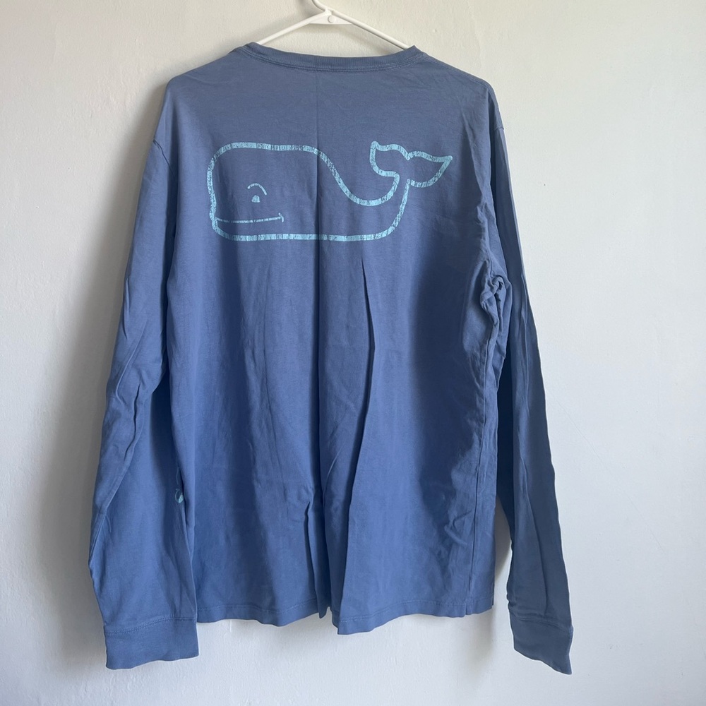 LARGE vineyard vines men’s vintage logo whale long sleeve shirt top blue tee